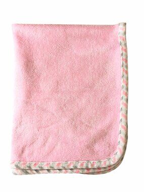 Le Bebe Favorite Chevron Striped Trim Pink Baby Security Lovey Blanket 29" X 36"